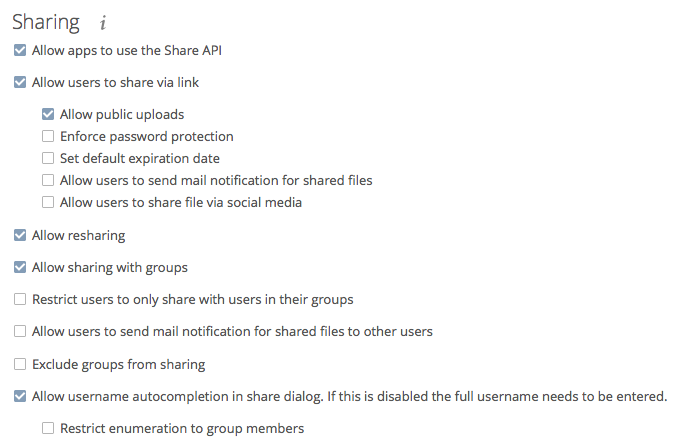 ownCloud Sharing settings