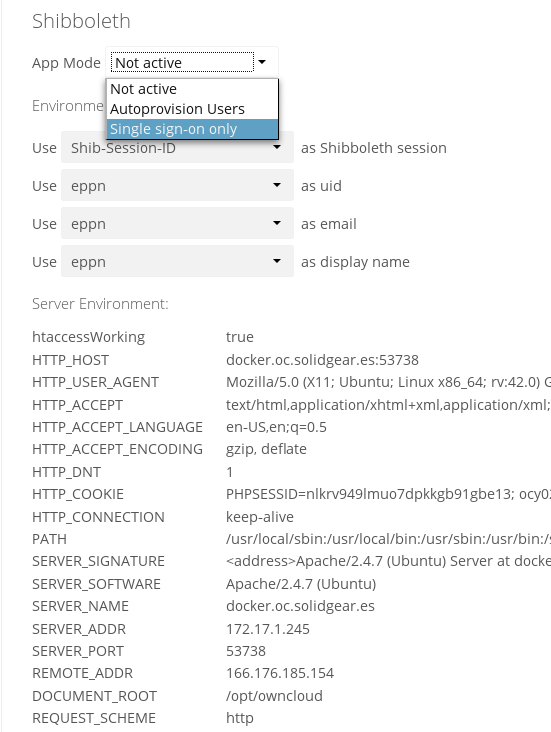 Shibboleth configuration screen.