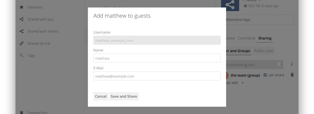 Add a guest user modal dialog.