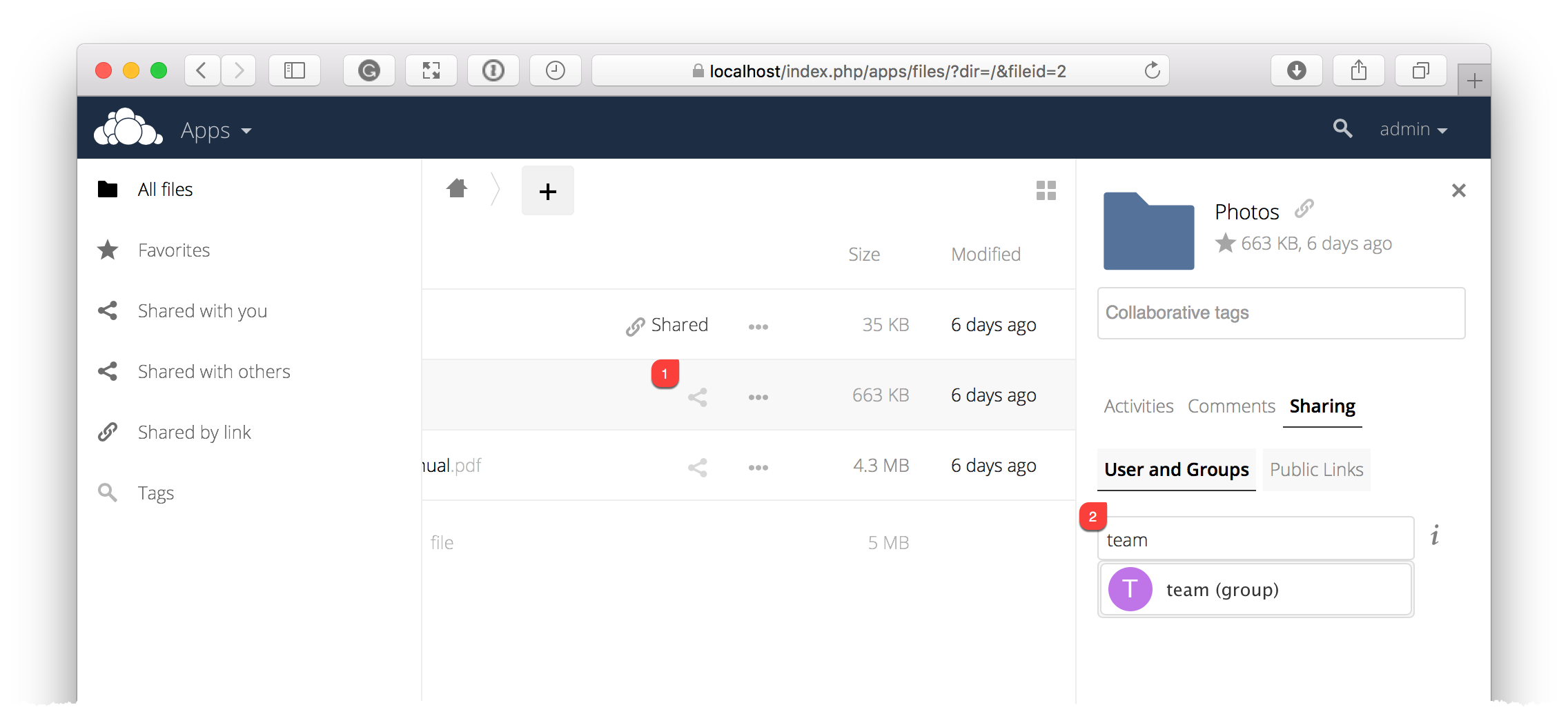 Sharing files and folders with custom groups