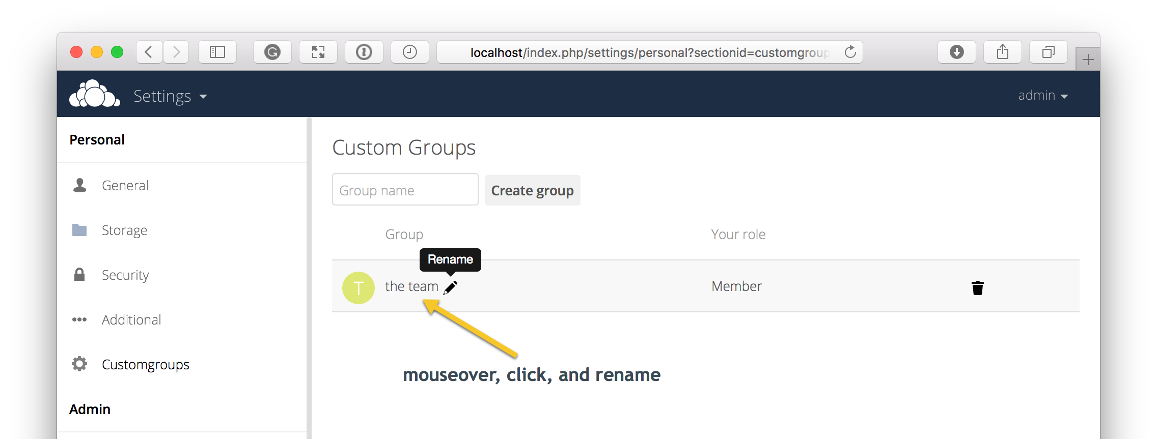 Rename a custom group